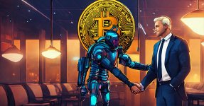futuristic image of a bitcoin mascot having shake .jpg futuristic image of a bitcoin mascot having shake .jpg